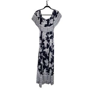 Kori Maxi Dress Navy & White Floral Paisley Boho Coastal Resort M